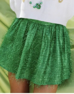 Queen Of Sparkles Green Tinsel Skort