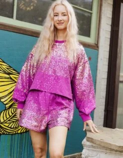Queen Of Sparkles Purple Scatter Sequin Sweatshirt