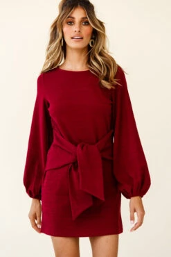 Rapt Waist Tie Balloon Sleeve Knit Dress Wine 11 Rapt Waist Tie Balloon Sleeve Knit Dress Wine -Chic Clothing Shop st1418b wine 191029sl1347