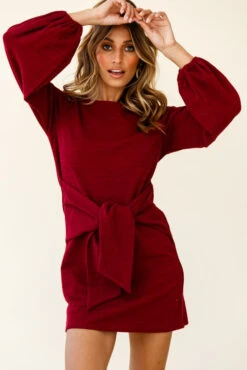 Rapt Waist Tie Balloon Sleeve Knit Dress Wine 9 Rapt Waist Tie Balloon Sleeve Knit Dress Wine -Chic Clothing Shop st1418b wine 191029sl1349