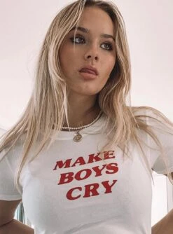 Motel Shrunk Tee White Make Boys Cry -Chic Clothing Shop tobi.innes MOTEL SHRUNK TEE WHITE MAKE BOYS CRY AU8