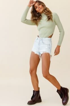 Tina Long Sleeve Ribbed Turtleneck Top Sage -Chic Clothing Shop znl002 sage 5